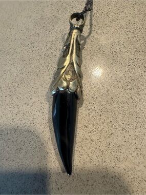Black obsidian Horn Pendant Necklace with sterling silver